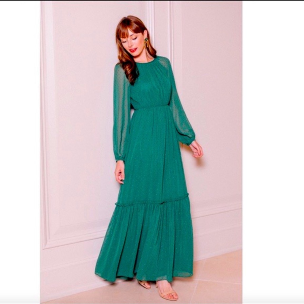 Gal Meets Glam Georgette Tiered Maxi Dress In Holly Green Nwt Sz00